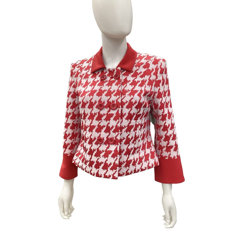 Vintage Mary Kay Blazer Women’s Size M Petite Geometric Pattern Red &White
